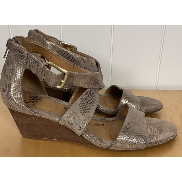 Soffit Mauldin Women's Python Snake Print Bistro Wedge Sandals Size 9.5 - Picture 3 of 7